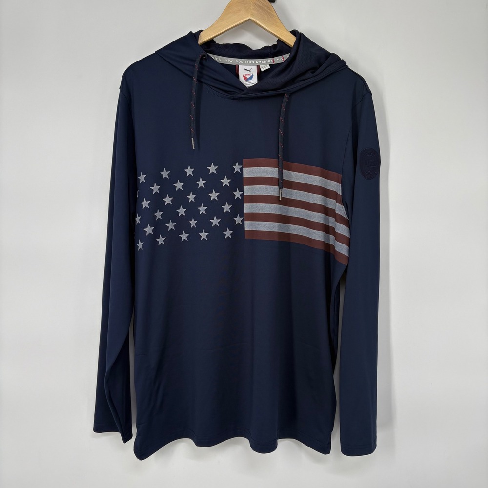 Puma Volition America Mens Navy Stars Stripes Performance Hoodie Size M READ USA
